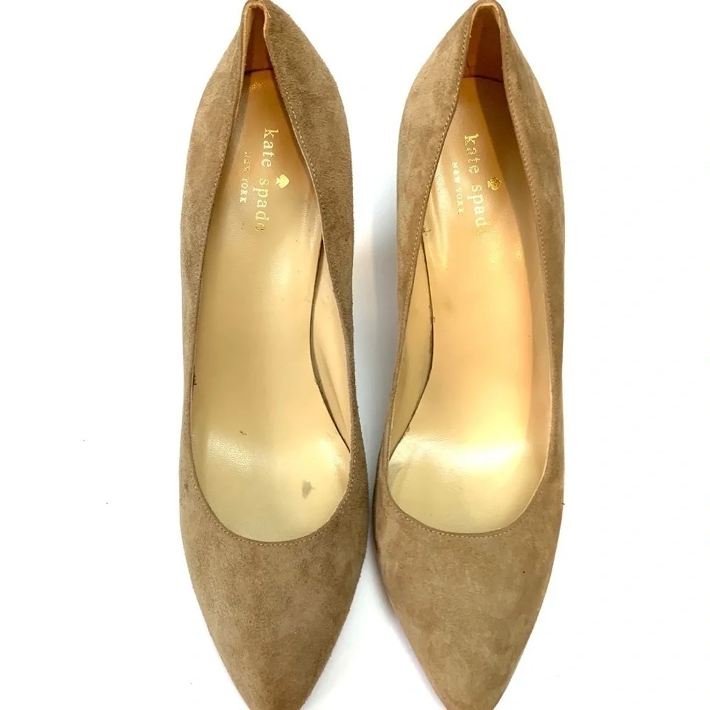 Kate Spade | Tan suede pointed toe wedge heels